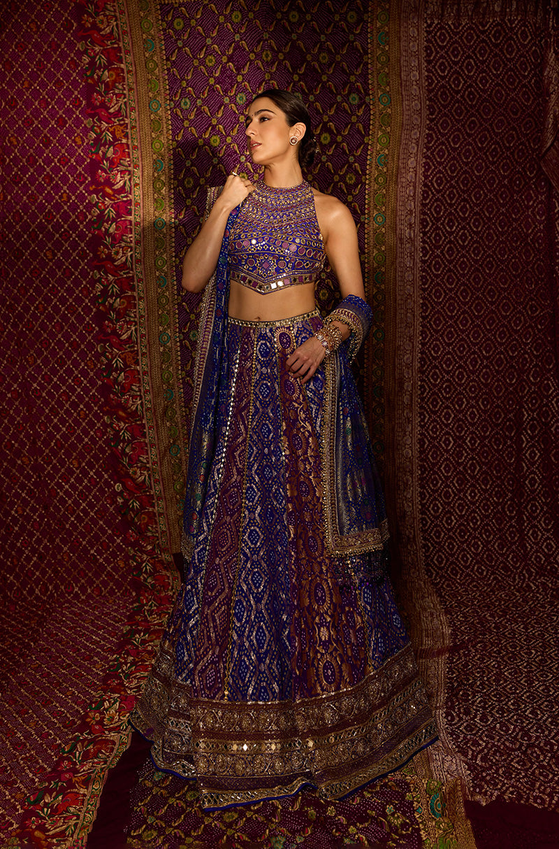 Sara Ali Khan in our Royal Sapphire Bandhani Lehenga Set
