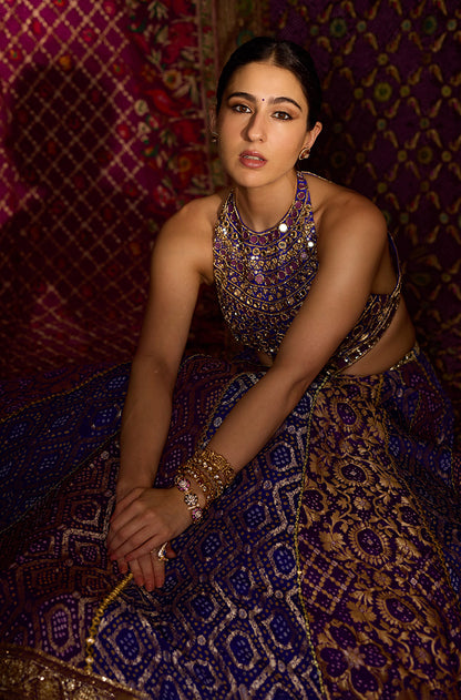 Sara Ali Khan in our Royal Sapphire Bandhani Lehenga Set
