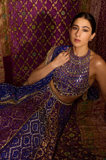 Sara Ali Khan in our Royal Sapphire Bandhani Lehenga Set