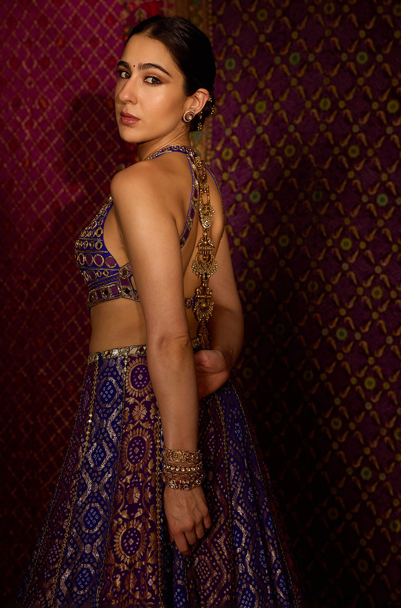 Sara Ali Khan in our Royal Sapphire Bandhani Lehenga Set