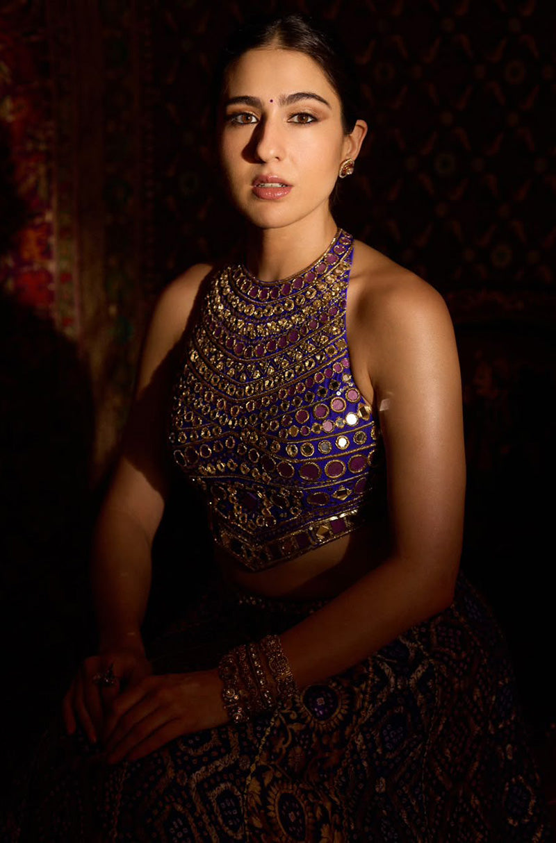 Sara Ali Khan in our Royal Sapphire Bandhani Lehenga Set