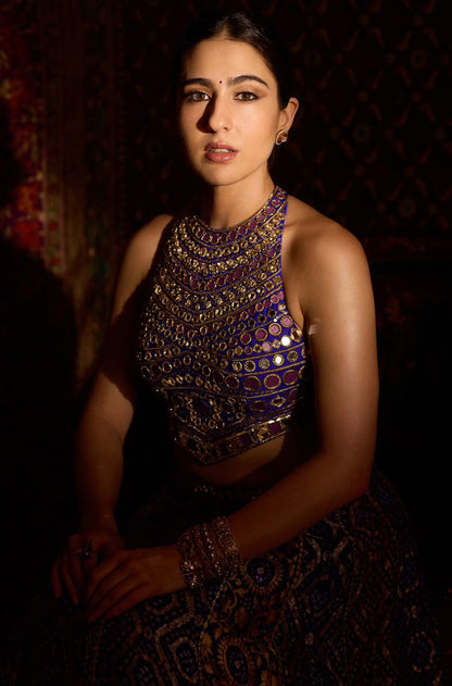 Sara Ali Khan in our Royal Sapphire Bandhani Lehenga Set