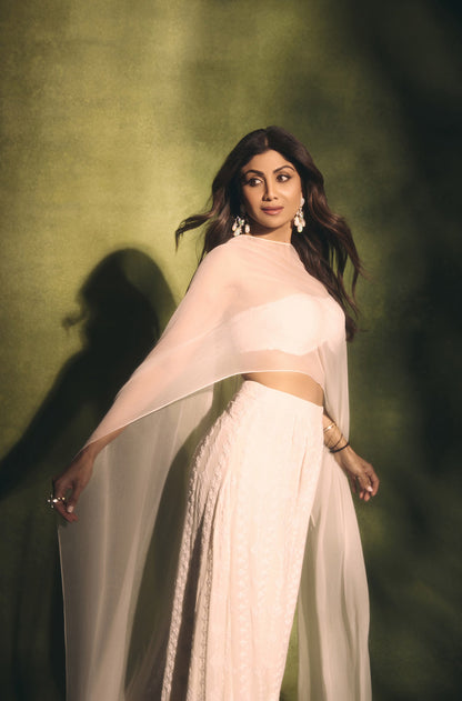 Shilpa Shetty in our Shades of White Chiffon Mijwan Set