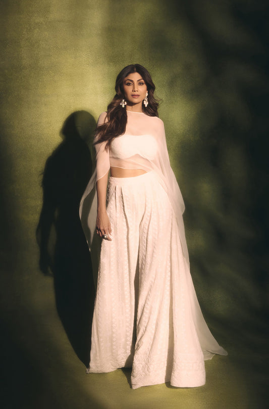 Shilpa Shetty in our Shades of White Chiffon Mijwan Set