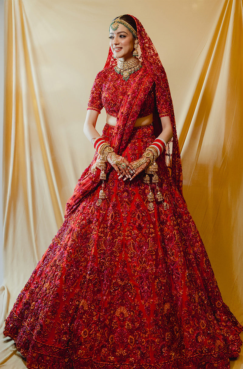 Bride: Aana Sehgal in our Red Embroidered Lehenga Set