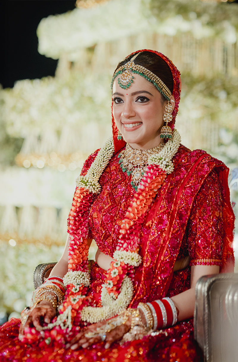 Bride: Aana Sehgal in our Red Embroidered Lehenga Set