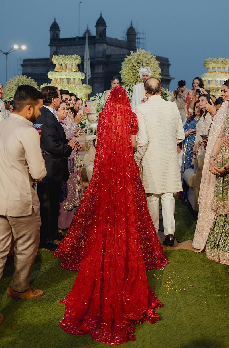 Bride: Aana Sehgal in our Red Embroidered Lehenga Set