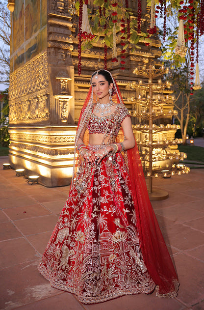 Bride: Ahana Raheja in our Red Multi-Motif Embroidered Lehenga Set