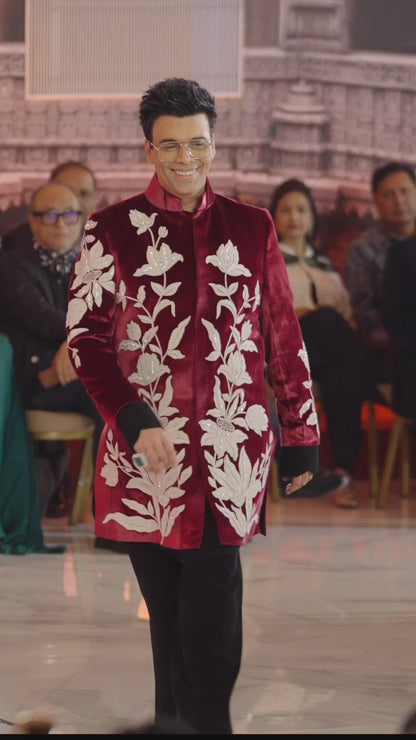 Karan Johar in our Maroon Velvet Sherwani Set