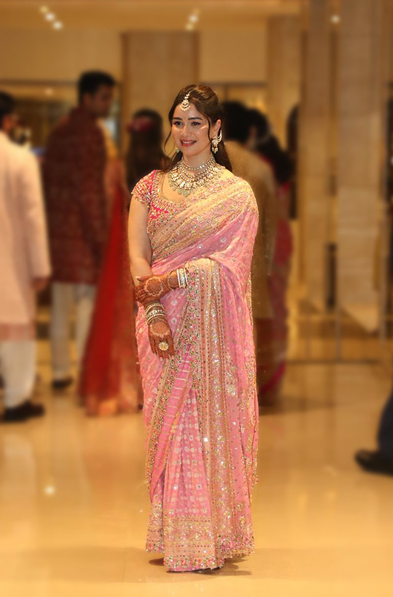 Sara Tendulkar in our Pink Timeless Embroidered Bandini Saree