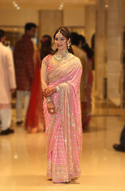 Sara Tendulkar in our Pink Timeless Embroidered Bandini Saree