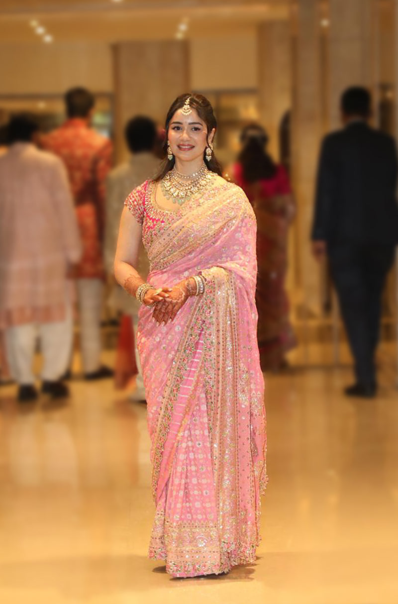 Sara Tendulkar in our Pink Timeless Embroidered Bandini Saree