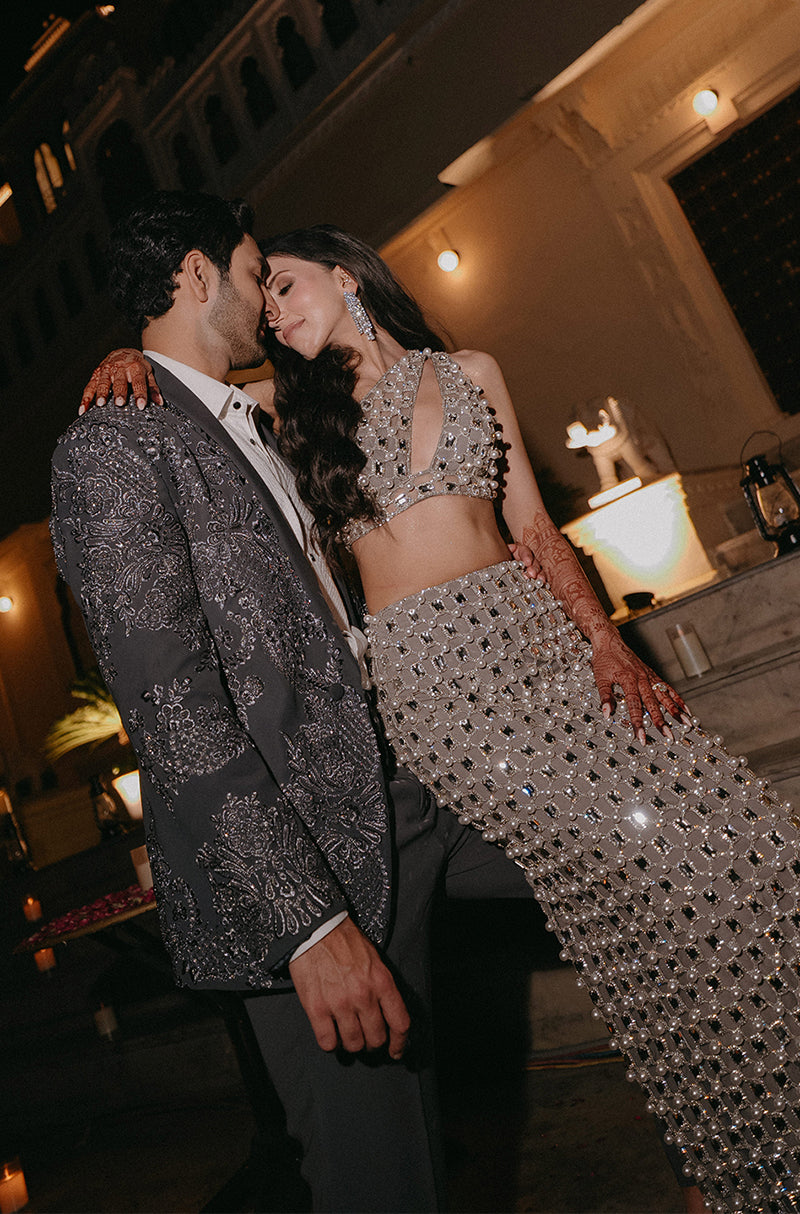 Bride: Shikha in our Silver Embroidered Lehenga Set