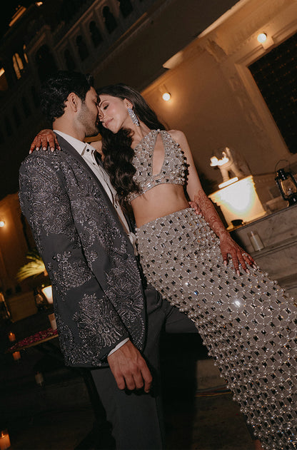 Bride: Shikha in our Silver Embroidered Lehenga Set