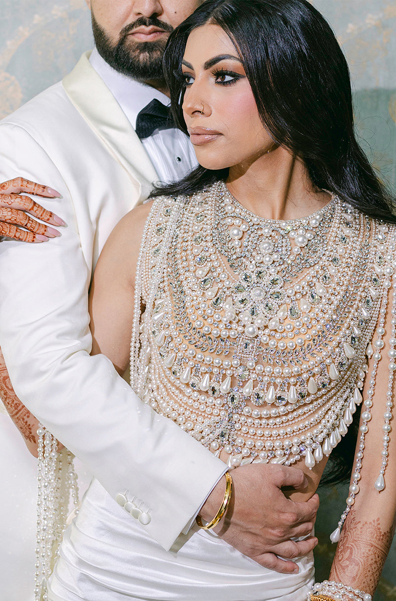 Bride: Simran Asere in our Ivory Silk Draped Swirl Skirt Set