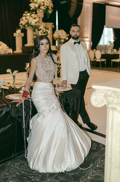 Bride: Simran Asere in our Ivory Silk Draped Swirl Skirt Set